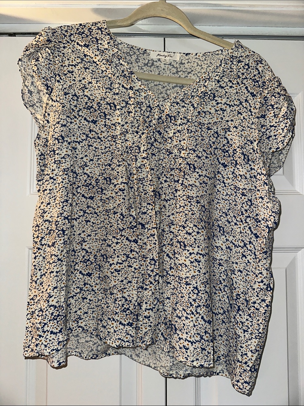 Blue Floral Short-Sleeve Blouse - Women